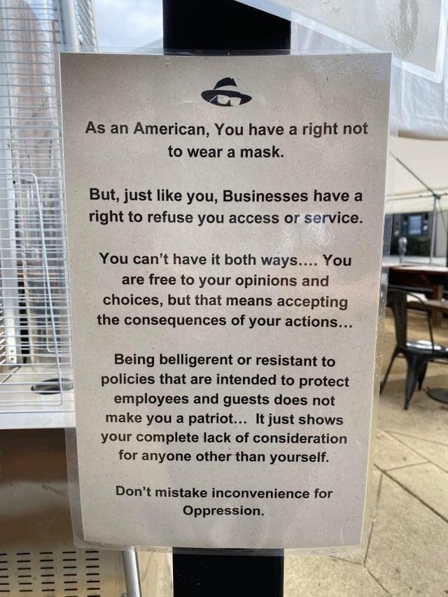 As an American you have the right to not wear your mask meme