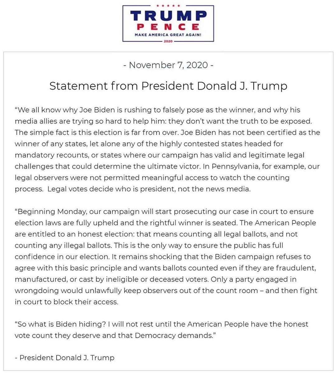 Statement from Donald J. Trump