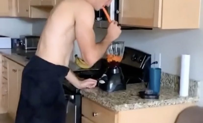 Cutting carrots with mouth