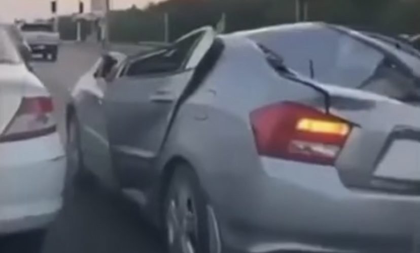 driving wrecked car on highway
