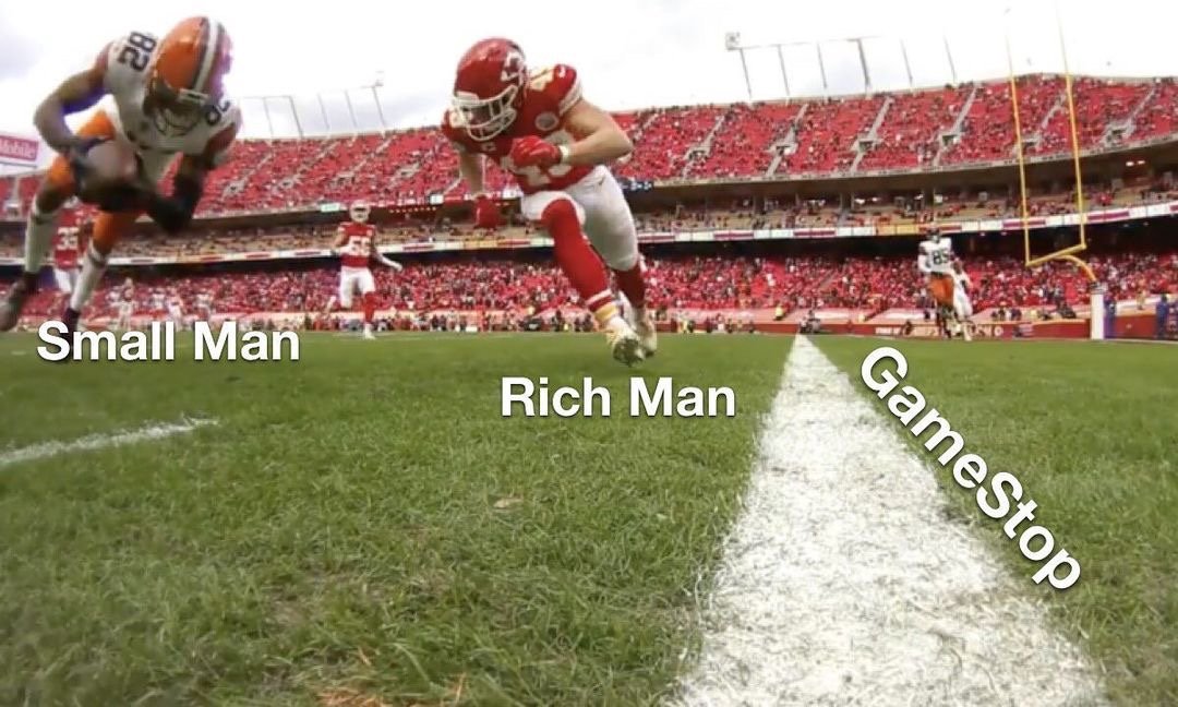 Small man vs rich man buying Gamestop meme