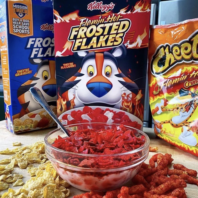 Flaming hot Frosted Flakes