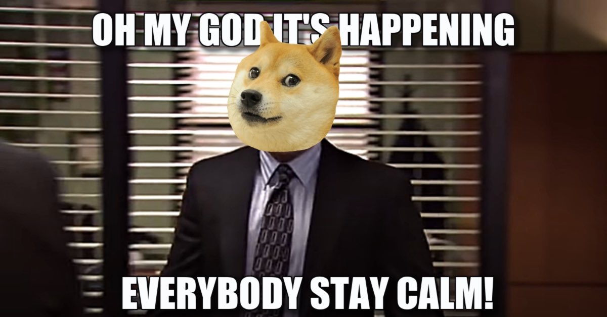 Oh my God it's happening everybody stay calm dogecoin meme