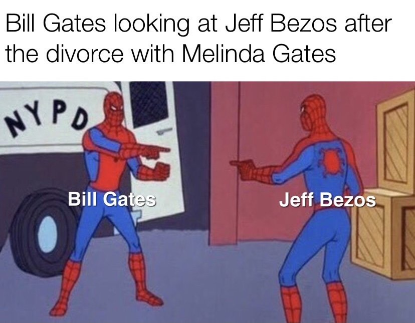Bill Gates looking at Jeff Bezos after the divorce with Melinda Gates