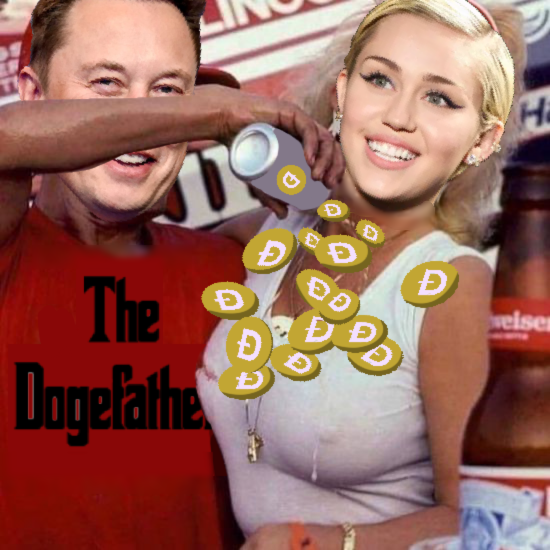 Miley Cyrus and Elon Musk SNL dogecoin meme