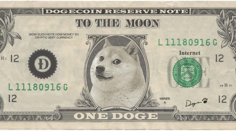 Dogecoin to the moon dollar meme