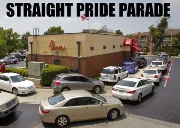 Straight pride parade Chick-fil-a drive thru meme
