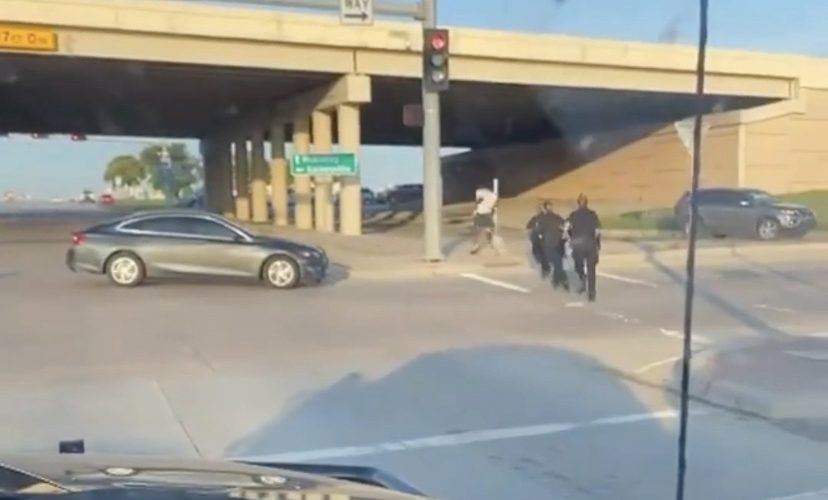 Tired highway police chase