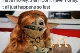 I have money, then I don't have money, it all just happens so fast baby Yoda meme