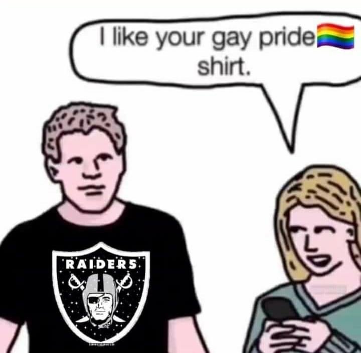 I like your gay pride shirt Raiders shirt meme