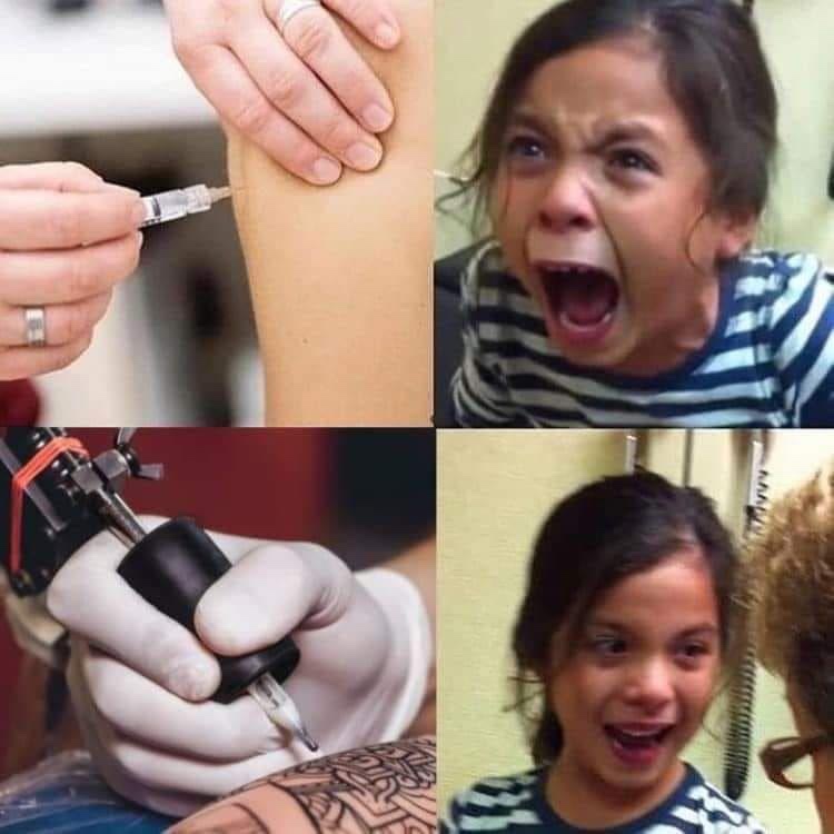 Getting a shot vs getting a tattoo Michaela meme