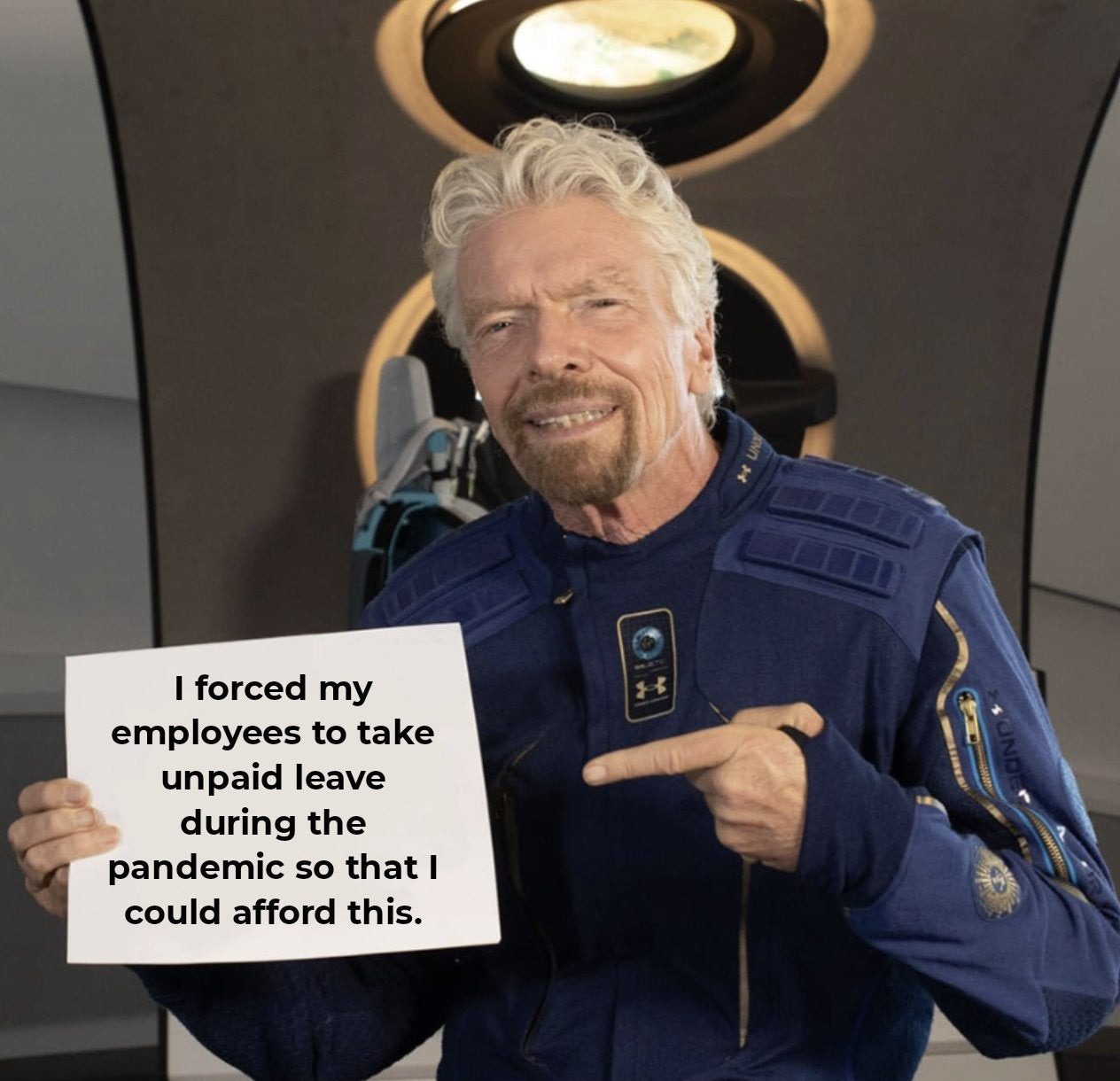 I forced my employees to take unpaid leave during the pandemic so that I could afford this Richard Branson meme
