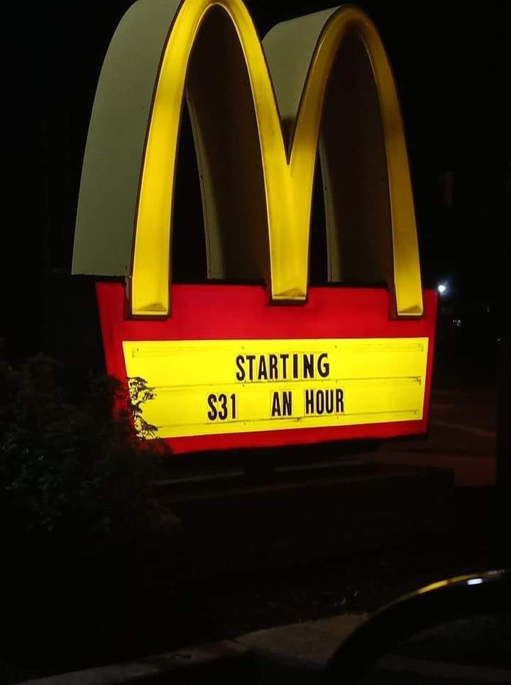 McDonald's starting #31 an hour sign
