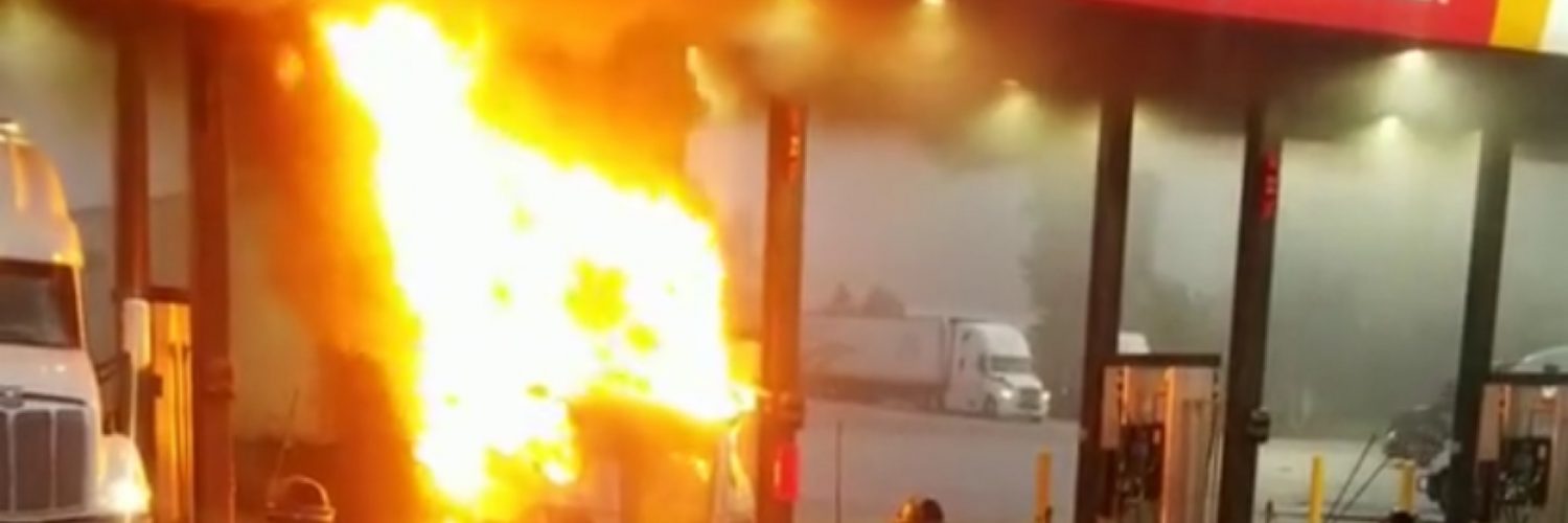 Truck burns up at Pilot gas station