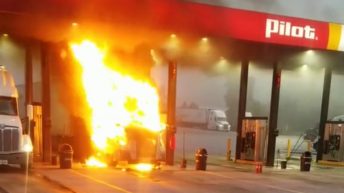 Truck burns up at Pilot gas station