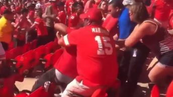 Kansas City Chiefs fans fight in the stadium