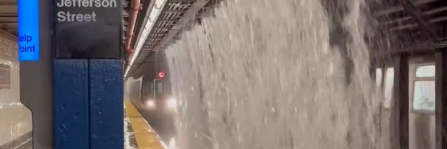 New York subway operating in flood