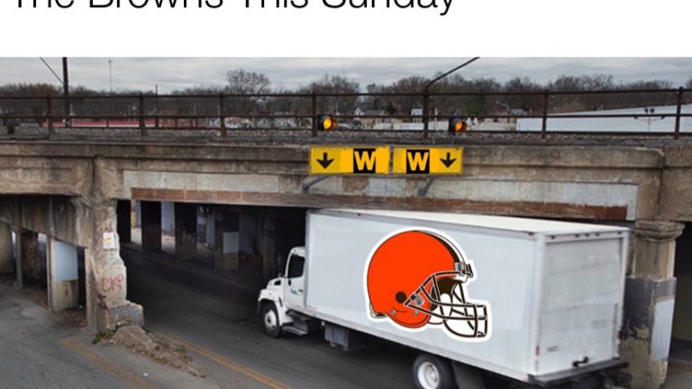 The Browns this Sunday truck hitting low bridge meme
