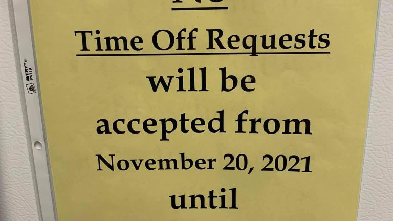 No time off requests will be accepted from November to January 2022