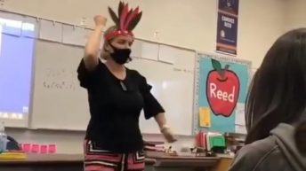 Math teacher filmed for Native American chant
