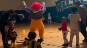 Scared kids take down a clown