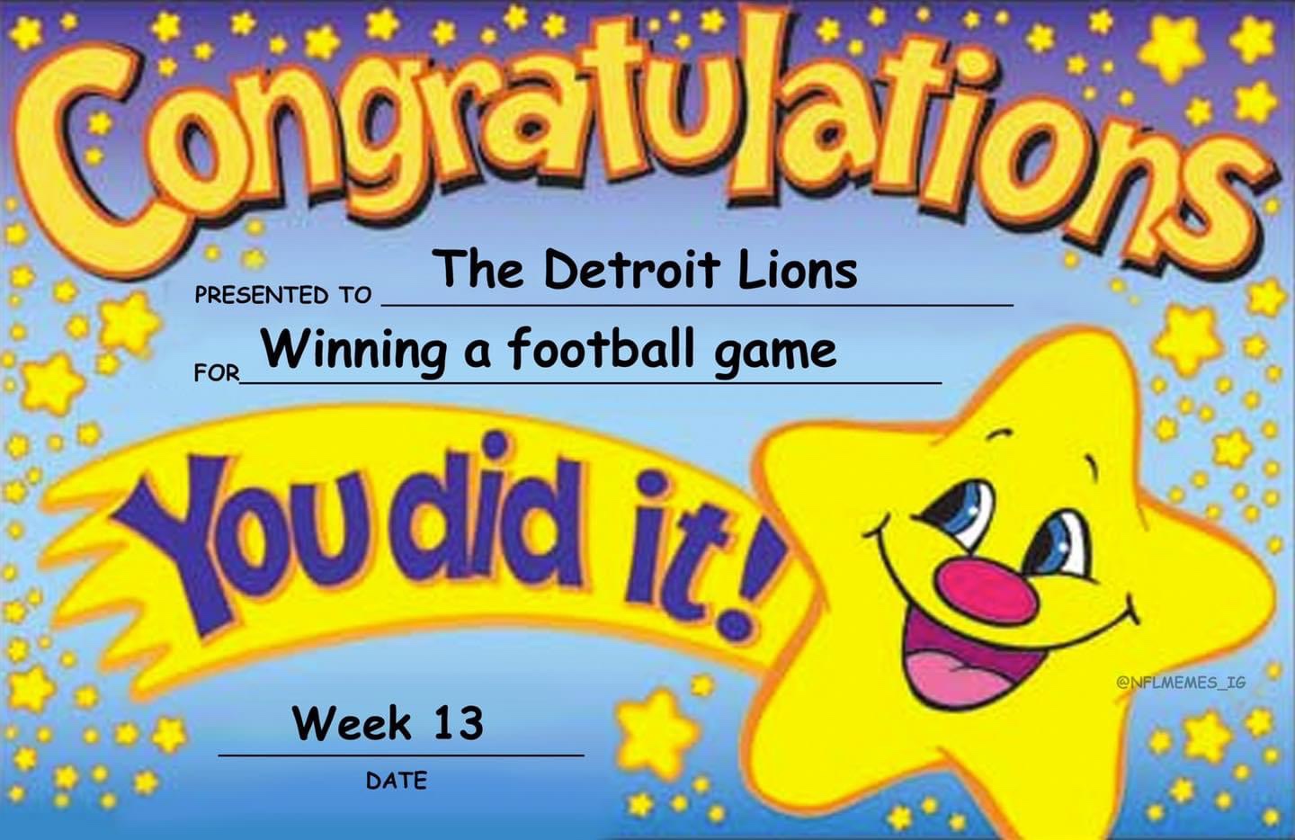 Congratulations you did it Detroit Lions win meme