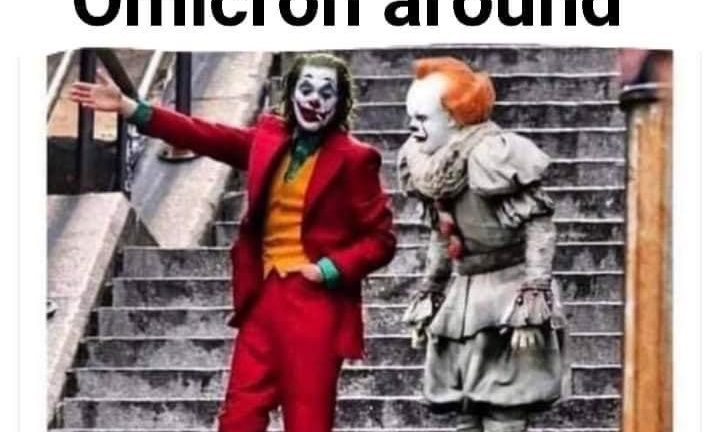 Delta showing Omicron around The Joker and Pennywise meme