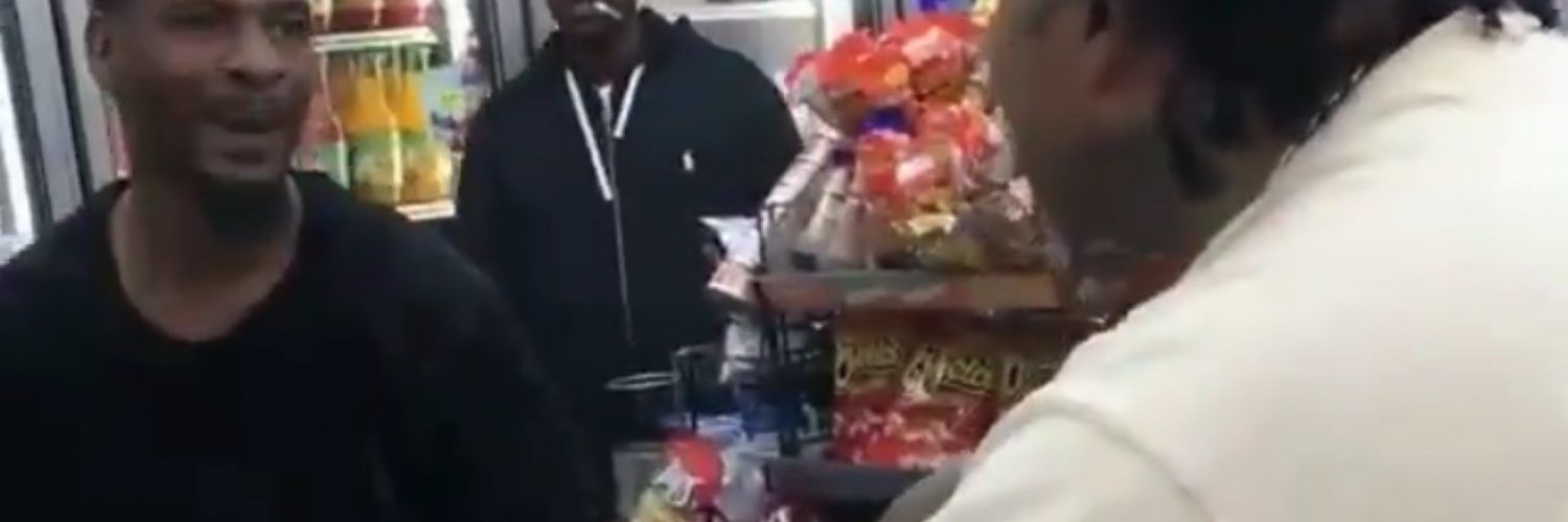 Two men go at it in the middle of a convenience store