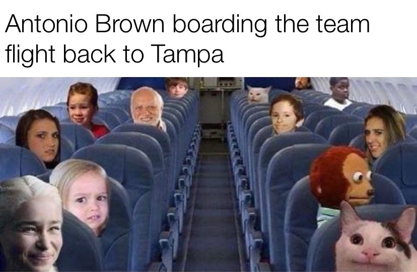 Antonio Brown boarding the team flight back to Tampa meme