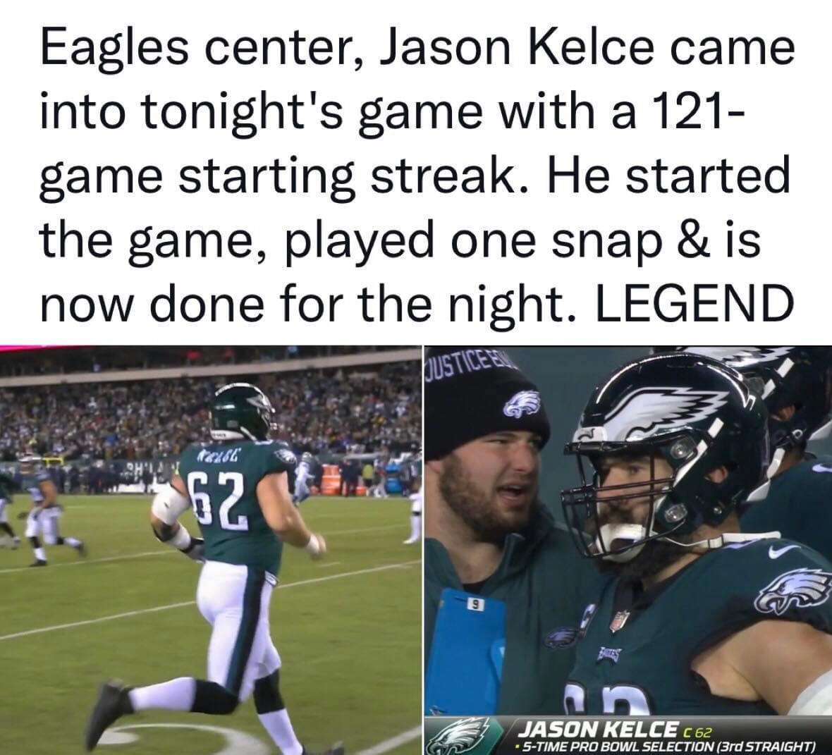 Jason Kelce played one snap and is done meme