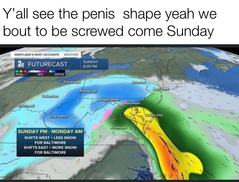 Ya'll see the penis shape yeah we about to be screwed come Sunday weather meme