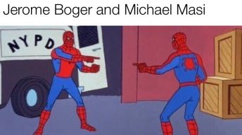 Jerome Boger and Michael Masi Spiderman pointing meme