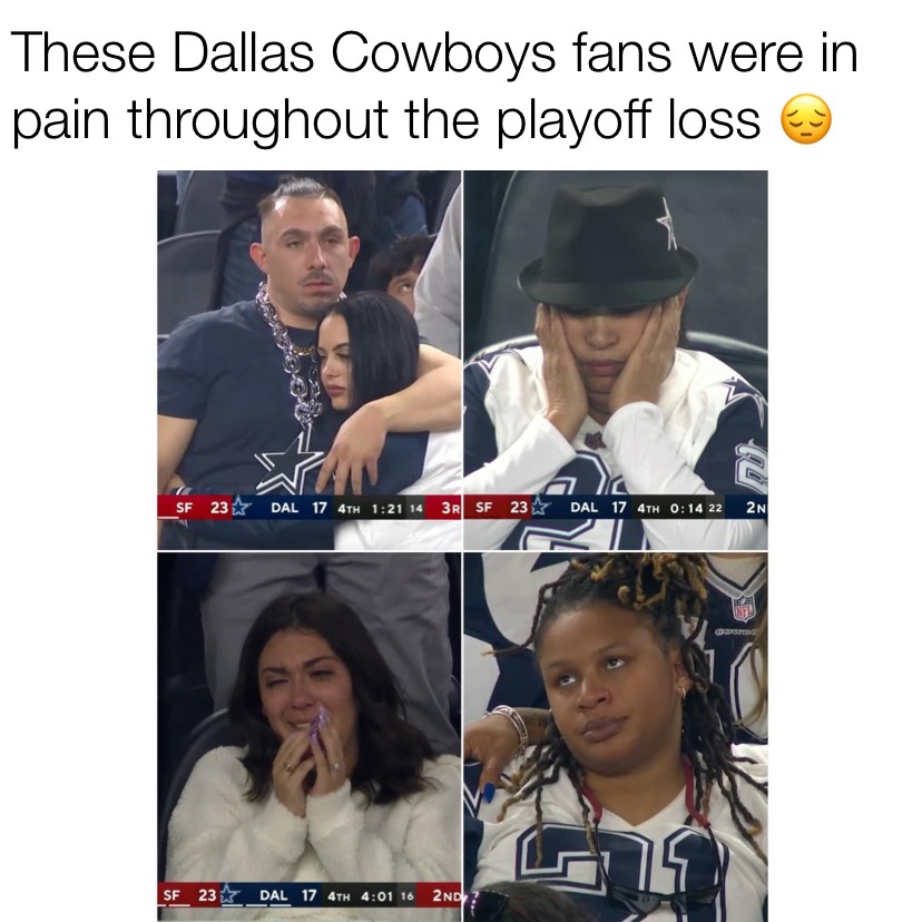 These Dallas Cowboys fans were in pain throughout the playoff loss meme
