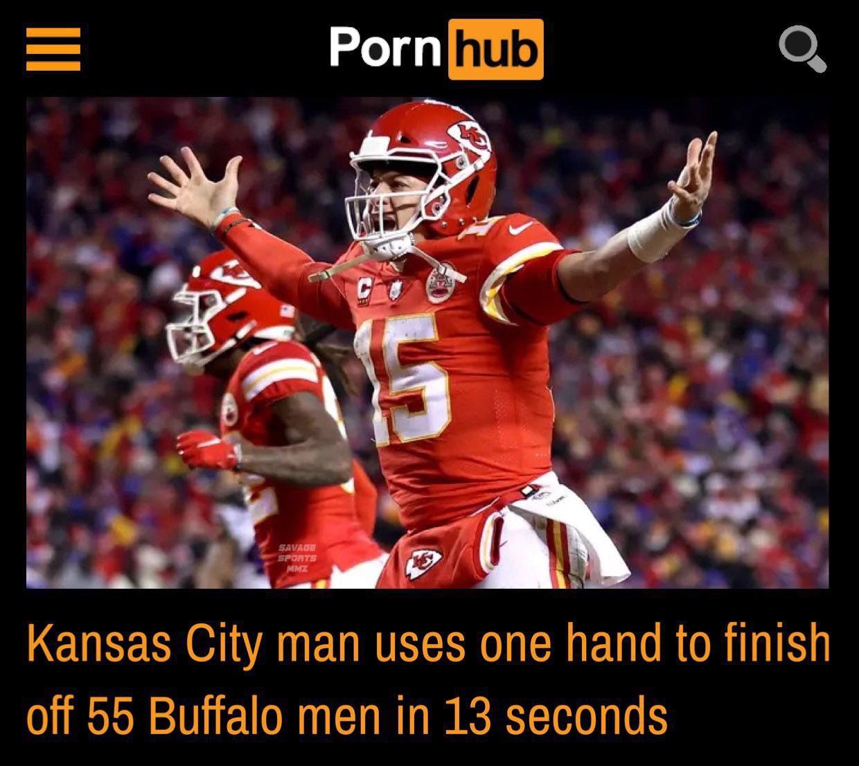 Kansas City man uses one hand to finish off 55 Buffalo men in 13 seconds Kansas City Chiefs meme