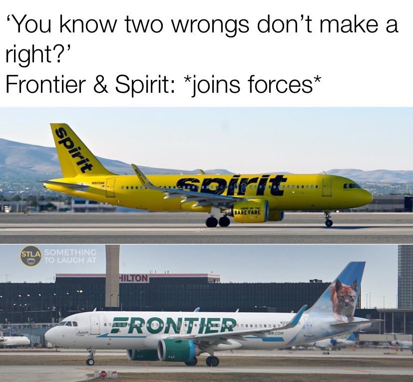 You know two wrongs don't make it right Frontier & Spirit merging meme