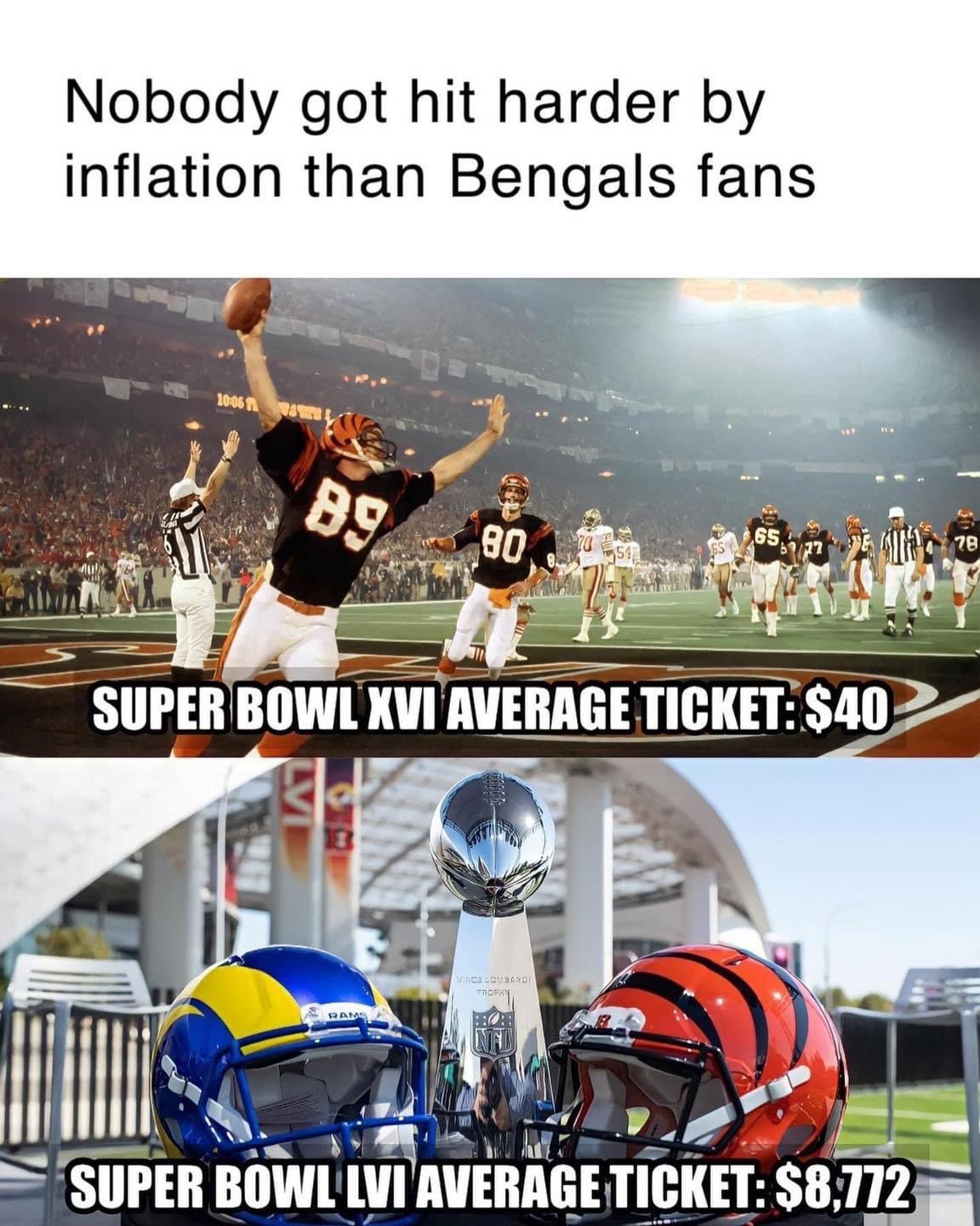 Nobody got harder by inflation than Bengals fans Super Bowl meme
