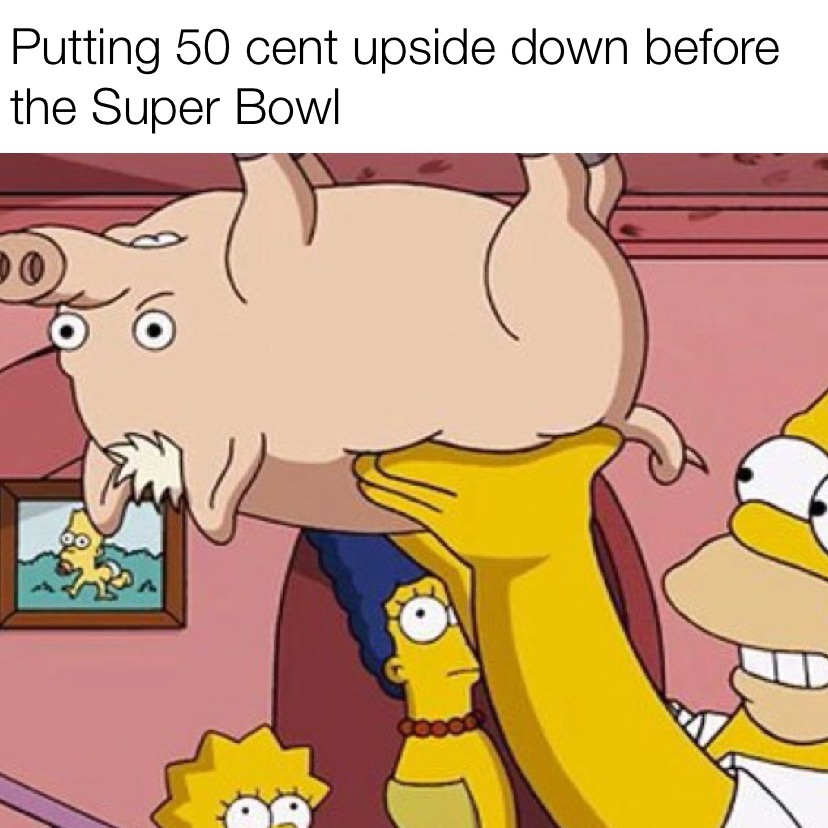 Putting 50 Cent upside down before the Super Bowl meme