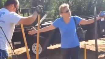 Karen confronts neighbor for putting fence up