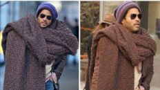 When a scarf isn't warm enough so you decide to wear your living room carpet instead Lenny Kravitz meme
